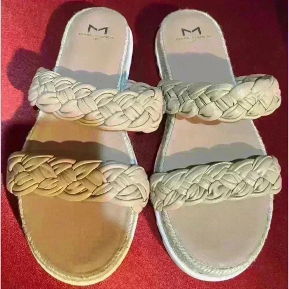 Marc Fisher Shoes - MARC FISHER New Jamie Slip On Woven Leather Flat Espadrille Slide Sandals Size 7